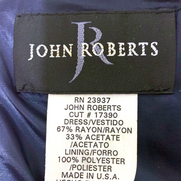 Vintage 90s John Roberts Classic Sheath Dress Silk-Like Blue Black Vine - Size 8 - Picture 4 of 7